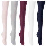 Lian LifeStyle Women's 5 Pairs Adorable Comfortable Soft Thigh High Over Knee High Cotton Socks Size 6-9 L1024(Beige,LG,Wine,Cream,Navy)