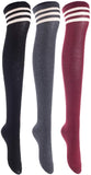 Lian LifeStyle Women's 3 Pairs Adorable Comfortable Soft Thigh High Over Knee High Cotton Socks Size 6-9 L1022(Black, Dark Grey, Wine)