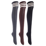 Lian LifeStyle Big Girl's Women's 3 Pairs Thigh High Cotton Socks Size 6-9 L1022