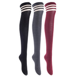 Lian LifeStyle Big Girl's Women's 3 Pairs Thigh High Cotton Socks Size 6-9 L1022