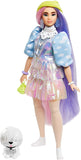 Barbie Extra Doll #2 in Shimmery Look with Pet Puppy, Pink & Purple Fantasy Hair, Layered Outfit & Accessories Including Neon Beanie, Multiple Flexible Joints, Gift for Kids 3 Years Old & Up