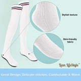 Lian LifeStyle Women's 5 Pairs Adorable Comfortable Soft Thigh High Over Knee High Cotton Socks Size 6-9 L1023(White)