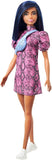 Barbie Fashionistas Doll with Blue Hair Wearing Pink & Black Dress, White Sneakers & Bag, Toy for Kids 3 to 8 Years Old