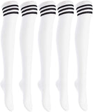 Lian LifeStyle Women's 5 Pairs Adorable Comfortable Soft Thigh High Over Knee High Cotton Socks Size 6-9 L1022(White)