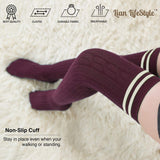 Lian LifeStyle Women's 4 Pairs Over Knee High Thigh High Cotton Socks Size 6-9(White) 4p1c5