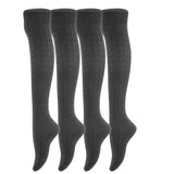 AATMart Awesome Women's 4 Pairs Thigh High Cotton Socks Soft, Super Durable Perfect as Winter Socks ATT1024 Size 6-9 (Black)