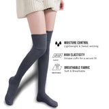 AATMart Women's 2 Pairs Awesome Comfortable Soft & Super Durable Thigh High Cotton Socks | Perfect as Winter & Spring Socks J1025 6-9(Dark Grey)
