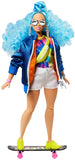 Barbie Extra Doll #4, Curvy, in Zippered Bomber Jacket with 2 Pet Kittens, Extra-Curly Blue Hair, Layered Outfit & Accessories Including Skateboard, Multiple Flexible Joints, Gift for Kids
