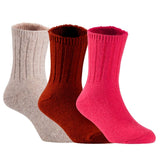 Children's Durable, Stretchable, Thick & Warm Wool Crew Socks. Perfect as Winter Snow Sock and All Seasons FS01, 3 Pair, Size 4Y-6Y, Biege, Wine, Red