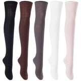 Lian LifeStyle Women's 5 Pairs Adorable Comfortable Soft Thigh High Over Knee High Cotton Socks Size 6-9 L1024(Beige,LG,Wine,Cream,Black)