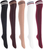 Lian LifeStyle Women's 5 Pairs Adorable Comfortable Soft Thigh High Over Knee High Cotton Socks Size 6-9 L1023(Black,Cofe,Khaki,White,Wine)