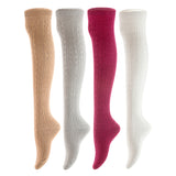 AATMart Awesome Women's 4 Pairs Thigh High Cotton Socks Soft, Super Durable Perfect as Winter Socks ATT1024 Size 6-9 (Beige,Light Grey,Wine,White)