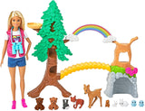Barbie Wilderness Guide Interactive Playset with Blonde Doll (12-in), Outdoor Tree, Bridge, Overhead Rainbow, 10 Animals & More, Great Gift for Ages 3 Years Old & Up