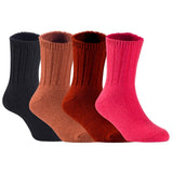 Children's Durable, Stretchable, Thick & Warm Wool Crew Socks. Perfect as Winter Snow Sock and All Seasons FS01, 4 Pair, Size 4Y-6Y, Black, Coffee, Wine, Red
