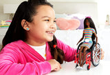 Barbie Fashionistas Doll #166, with Wheelchair & Crimped Brunette Hair Wearing Rainbow-Striped Dress, White Sneakers, Sunglasses & Fanny Pack, Toy for Kids 3 to 8 Years Old