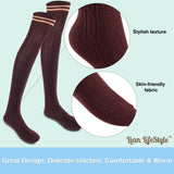 Lian LifeStyle Exquisite Big Girl's Women's 3 Pairs Thigh High Cotton Socks. Super Comfortable Female Socks in Vibrant Colors Size 6-9 L1023(Black,Coffee,Wine)