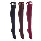 Lian LifeStyle Exquisite Big Girl's Women's 3 Pairs Thigh High Cotton Socks. Super Comfortable Female Socks in Vibrant Colors Size 6-9 L1023(Black,Coffee,Wine)