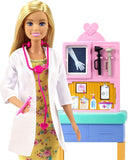 Barbie Pediatrician Playset, Blonde Doll (12-in), Exam Table, X-ray, Stethoscope, Tool, Clip Board, Patient Doll, Teddy Bear, Great Gift for Ages 3 Years Old & Up