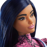 Barbie Fashionistas Doll with Blue Hair Wearing Pink & Black Dress, White Sneakers & Bag, Toy for Kids 3 to 8 Years Old