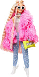 Barbie Extra Doll #3 in Pink Fluffy Coat with Pet Unicorn-Pig, Extra-Long Crimped Hair, Including Candy Bar Clutch & Gummy Bear Ring, Multiple Flexible Joints, Gift for Kids 3 Years Old & Up
