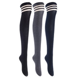 Lian LifeStyle Big Girl's Women's 3 Pairs Thigh High Cotton Socks Size 6-9 L1022