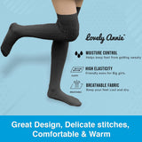 Lovely Annie Women's 5 Pairs Incredible Durable Super Soft Unique Over Knee High Thigh High Cotton Socks Size 6-9 A1024(Black)