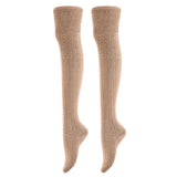 AATMart Women's 2 Pairs Awesome Comfortable Soft & Super Durable Thigh High Cotton Socks | Perfect as Winter & Spring Socks J1025 Size 6-9(Beige)