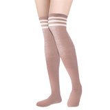 Lian LifeStyle Women's 3 Pairs Adorable Comfortable Soft Thigh High Over Knee High Cotton Socks Size 6-9 L1022(Dark Grey, Coffee, Khaki)