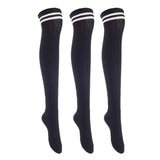 Lian LifeStyle Exquisite Big Girl's Women's 3 Pairs Thigh High Cotton Socks. Super Comfortable Female Socks in Vibrant Colors Size 6-9 L1023(Black)