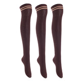 Lian LifeStyle Exquisite Big Girl's Women's 3 Pairs Thigh High Cotton Socks. Super Comfortable Female Socks in Vibrant Colors Size 6-9 L1023(Coffee)