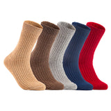 Lian LifeStyle Gorgeous Big Girls Women's 5 Pair Wool Crew Socks Size 6-9 FS03, Color (Beige,Brown,LightGrey,NavyBlue,Red)