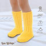 Lian LifeStyle Fascinating Children's 1 Pair Knee High Wool Blend Boot Socks Resistant, Comfortable and Health Focused, FS02 Size M (2-4Y) (Yellow)