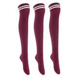 Lian LifeStyle Exquisite Big Girl's Women's 3 Pairs Thigh High Cotton Socks. Super Comfortable Female Socks in Vibrant Colors Size 6-9 L1023(Wine)