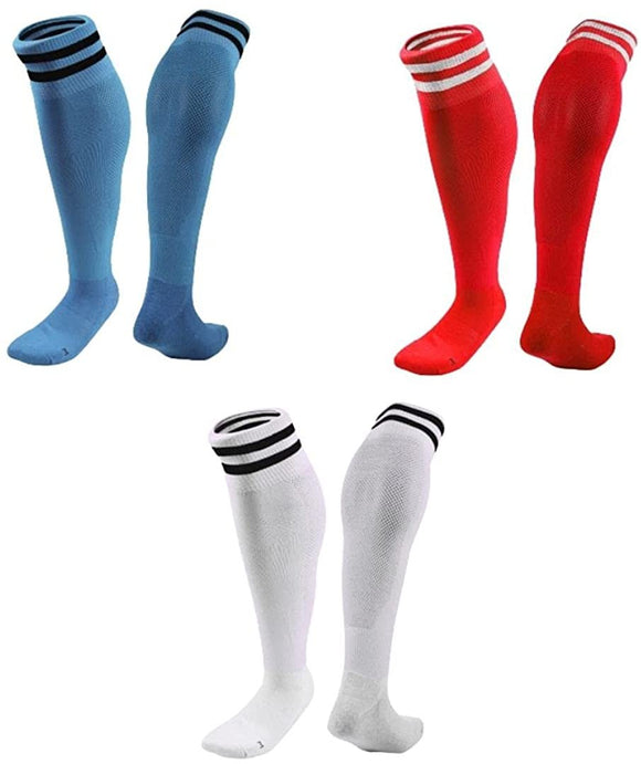 Lian LifeStyle 3 Pairs Knee High Sports Socks for Soccer, Softball, Baseball, Soccer, and Many Other Sports XL002 Size M (Green,LightBlue,Red)