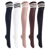 Lian LifeStyle Women's 5 Pairs Adorable Comfortable Soft Thigh High Over Knee High Cotton Socks Size 6-9 L1022(Black,Coffee,Khaki,White,Nvy)