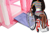 Barbie Fashionistas Doll #166, with Wheelchair & Crimped Brunette Hair Wearing Rainbow-Striped Dress, White Sneakers, Sunglasses & Fanny Pack, Toy for Kids 3 to 8 Years Old