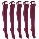 Lian LifeStyle Women's 5 Pairs Adorable Comfortable Soft Thigh High Over Knee High Cotton Socks Size 6-9 L1023(Wine)
