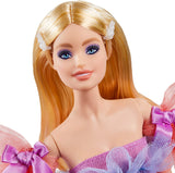 Barbie Birthday Wishes Doll (Blonde, 13-Inch), Wearing Ruffled Gown, with Doll Stand and Certificate of Authenticity, Gift for 6 Year Olds and Up