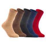 Lian LifeStyle Gorgeous Big Girls Women's 5 Pair Wool Crew Socks Size 6-9 FS03, Color (Beige,Brown,DarkGrey,NavyBlue,Red)