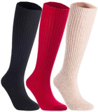 Lian LifeStyle Women's 3 Pairs Exceptional Non Slip, Cozy and Cool Knee High Wool Socks LFS05 Size 6-9 (Black, Red, Beige)
