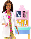 Barbie Pediatrician Playset, Brunette Doll (12-in), Exam Table, X-ray, Stethoscope, Tool, Clip Board, Patient Doll, Teddy Bear, Great Gift for Ages 3 Years Old & Up
