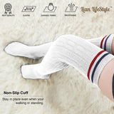 Lian LifeStyle Exquisite Big Girl's Women's 3 Pairs Thigh High Cotton Socks. Super Comfortable Female Socks in Vibrant Colors Size 6-9 L1023(White)