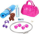 Barbie Fitness Doll, Red-Haired, with Puppy and 9 Accessories, Including Yoga Mat with Strap, Hula Hoop and Weights, Gift for Kids 3 to 7 Years Old