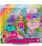 Barbie Dreamtopia Chelsea Doll and Dress-Up Set with 12 Fashion Pieces Themed to Princess, Mermaid, Unicorn and Dragon, Gift for 3 to 7 Year Olds