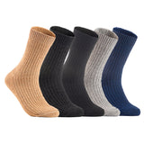 Lian LifeStyle Gorgeous Big Girls Women's 5 Pair Wool Crew Socks Size 6-9 FS03, Color (Beige,Black,DarkGrey,LightGrey,NavyBlue)
