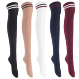 Lian LifeStyle Exquisite Big Girl's Women's 5 Pairs Thigh High Cotton Socks. Super Comfortable Female Socks in Vibrant Colors Size 6-9 L1023(Blk,Kaki,Wite,Nvy,Wine)