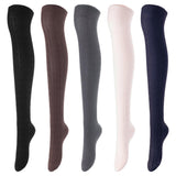 Lovely Annie Women's 5 Pairs Incredible Durable Super Soft Unique Over Knee High Thigh High Cotton Socks Size 6-9 A1024(Black,Coffee,DG,Beige,Navy)