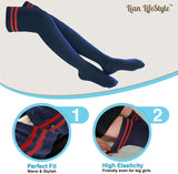 Lian LifeStyle Exquisite Big Girl's Women's 5 Pairs Thigh High Cotton Socks. Super Comfortable Female Socks in Vibrant Colors Size 6-9 L1023(Navy)