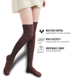 AATMart Women's 2 Pairs Awesome Comfortable Soft & Super Durable Thigh High Cotton Socks | Perfect as Winter & Spring Socks J1025 Size 6-9(Coffee)