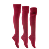 AATMart Women's 3 Pairs Awesome Soft & Super Durable Thigh High Cotton Socks | Perfect as Winter & Spring Socks J1025 Size 6-9(Cream, Beige, Blue)